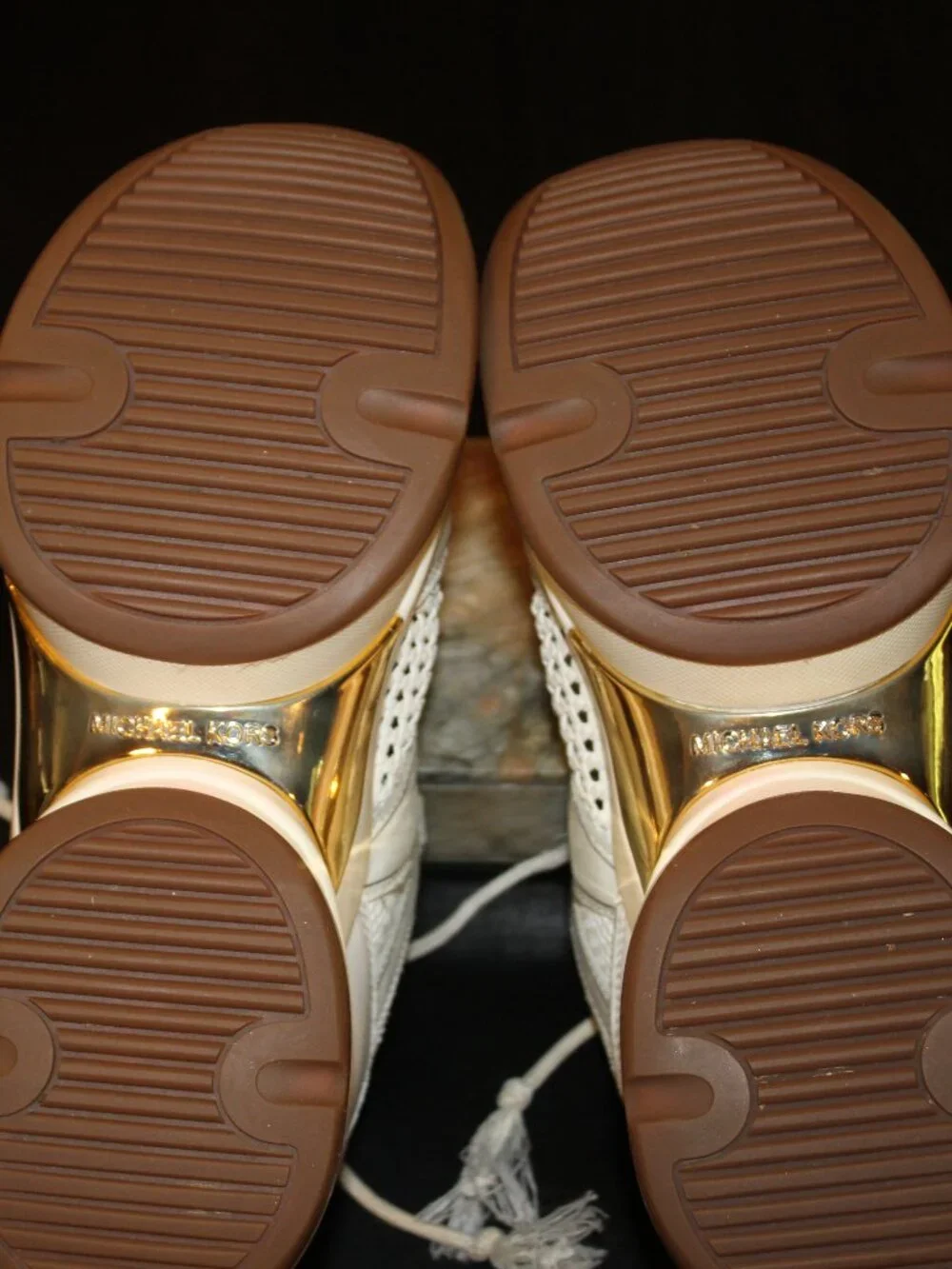 Michael Kors Olympia Platform Trainer Sz 9.5M Women Shoes Sneakers White / Gold
